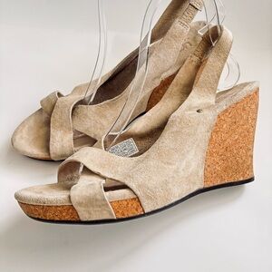 UGG Beige Suede Cork Sandals Wedge Platform Woman’s Shoe Size 9